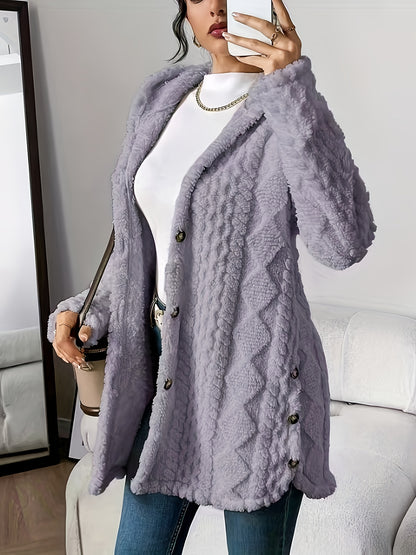 Elegant Diamond-Patterned Hooded Cardigan
