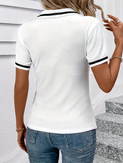 Elegant Noir Blouse with Ivory Highlights