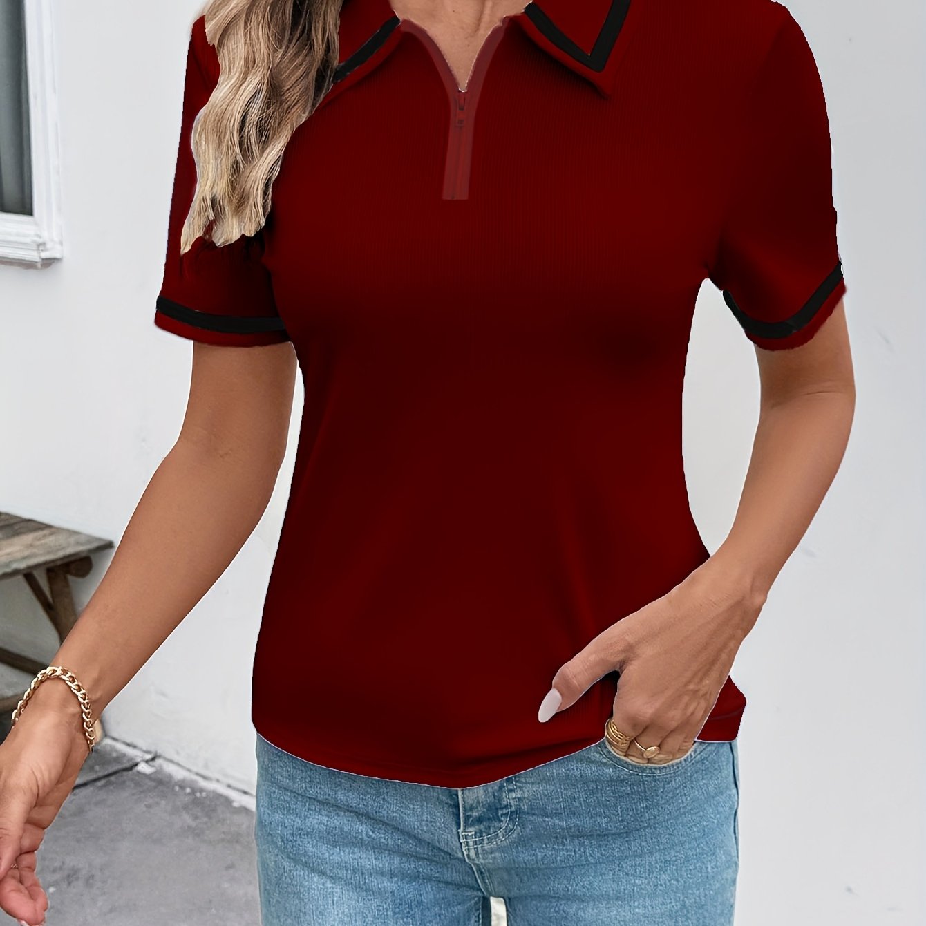 Elegant Noir Blouse with Ivory Highlights