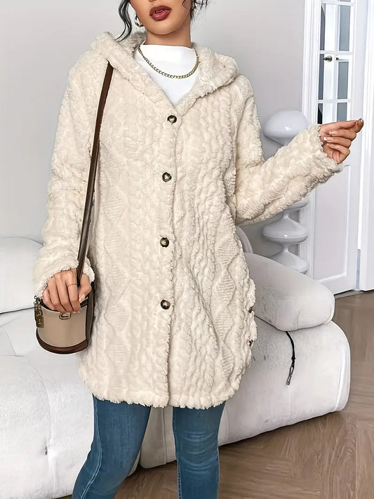 Elegant Diamond-Patterned Hooded Cardigan