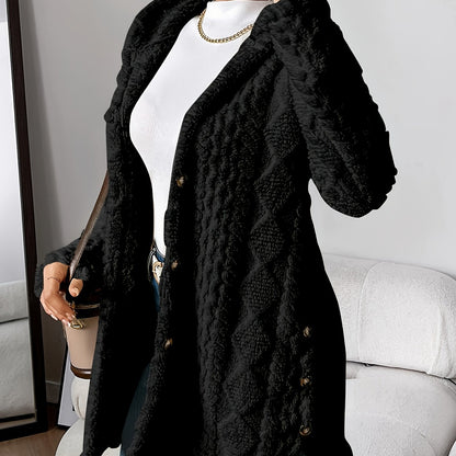Elegant Diamond-Patterned Hooded Cardigan