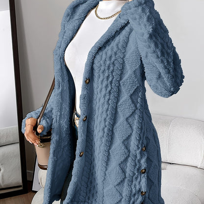 Elegant Diamond-Patterned Hooded Cardigan