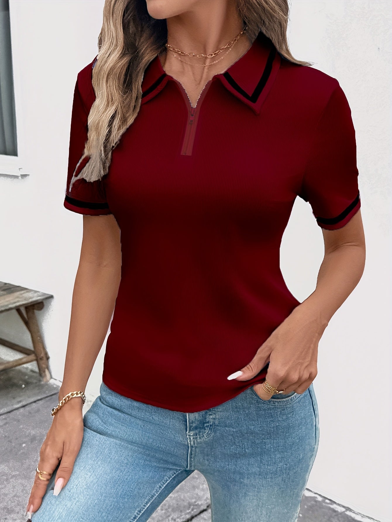 Elegant Noir Blouse with Ivory Highlights