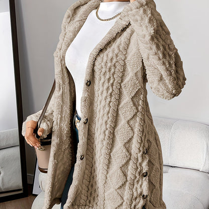 Elegant Diamond-Patterned Hooded Cardigan