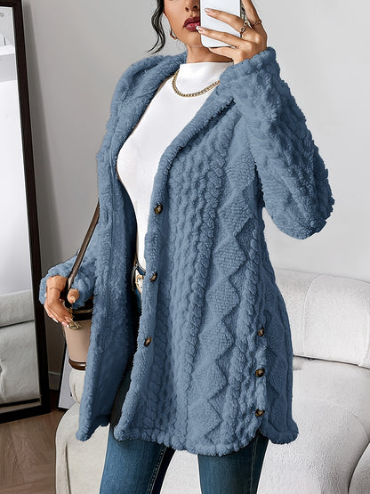 Elegant Diamond-Patterned Hooded Cardigan