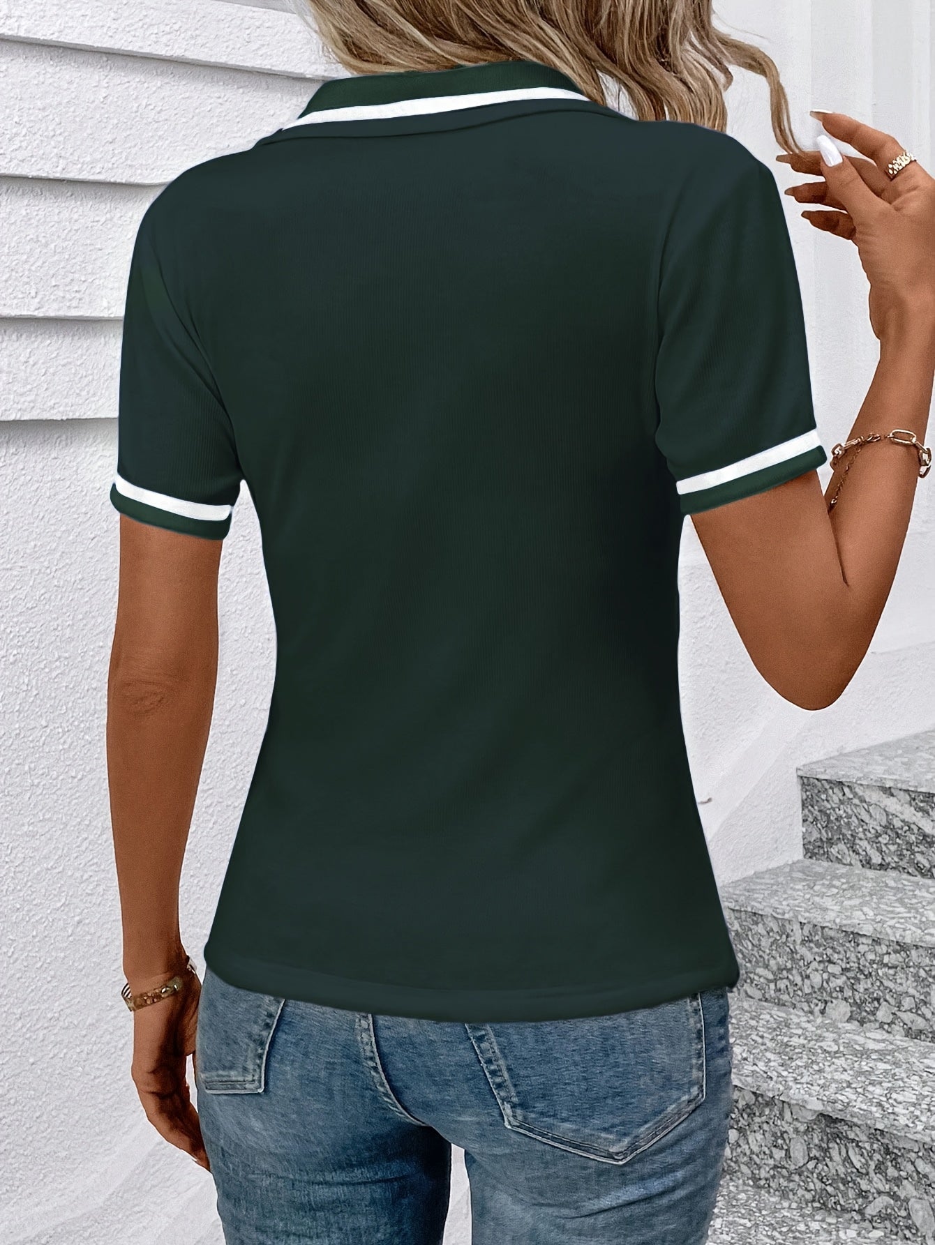Elegant Noir Blouse with Ivory Highlights