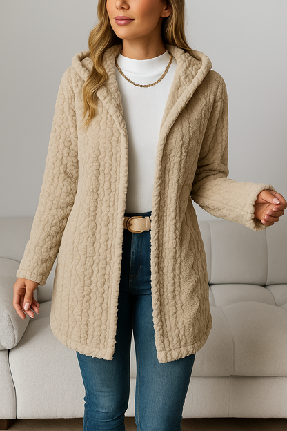 Elegant Diamond-Patterned Hooded Cardigan