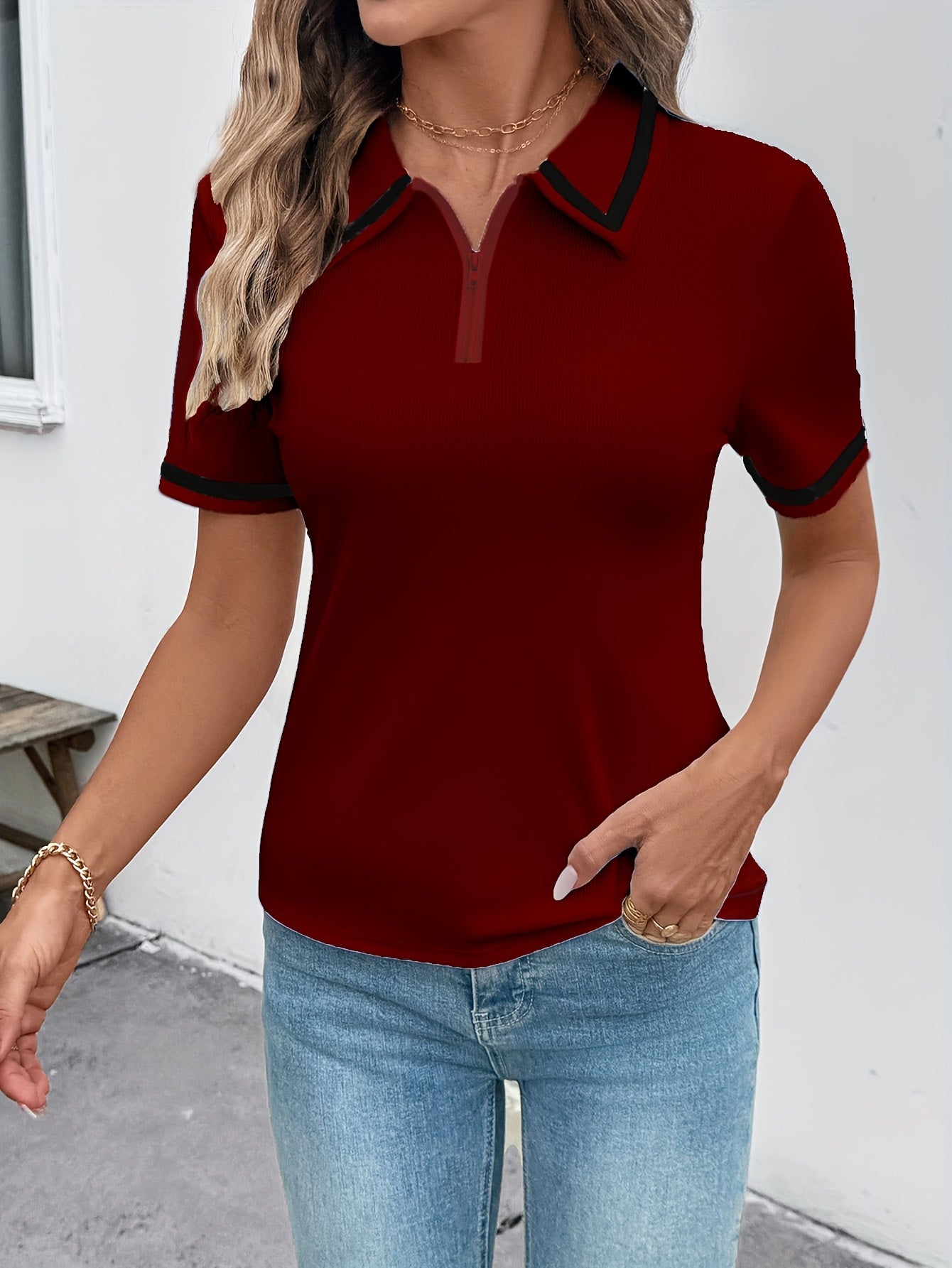 Elegant Noir Blouse with Ivory Highlights