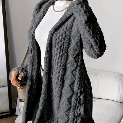 Elegant Diamond-Patterned Hooded Cardigan
