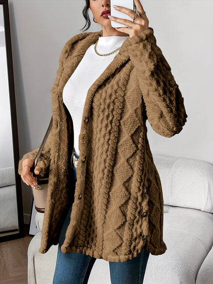 Elegant Diamond-Patterned Hooded Cardigan